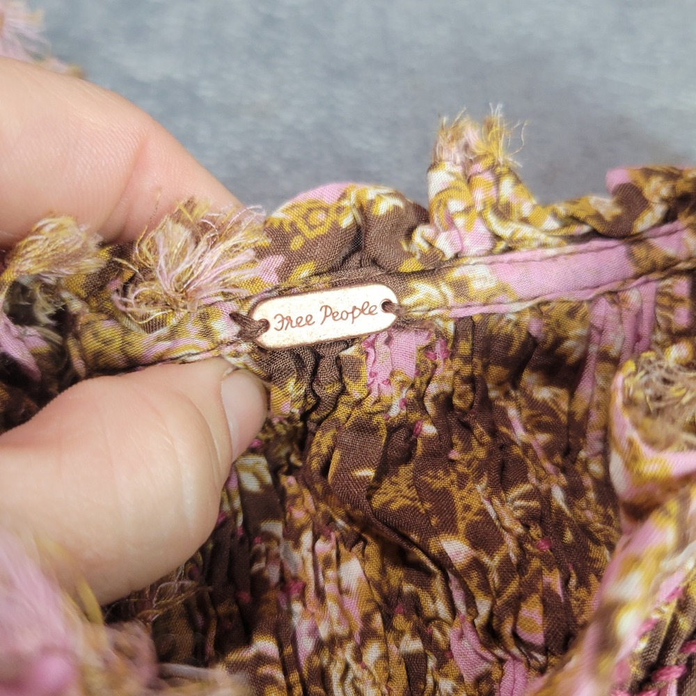 Free People Tunic Women Large Brown Pink Floral Smock Lace Trim Boho Mini Dress - Picture 3 of 13